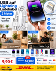 USB Lightning Ladekabel 2m für Apple iPhone 14 13 12 11 Pro Max Datenkabel