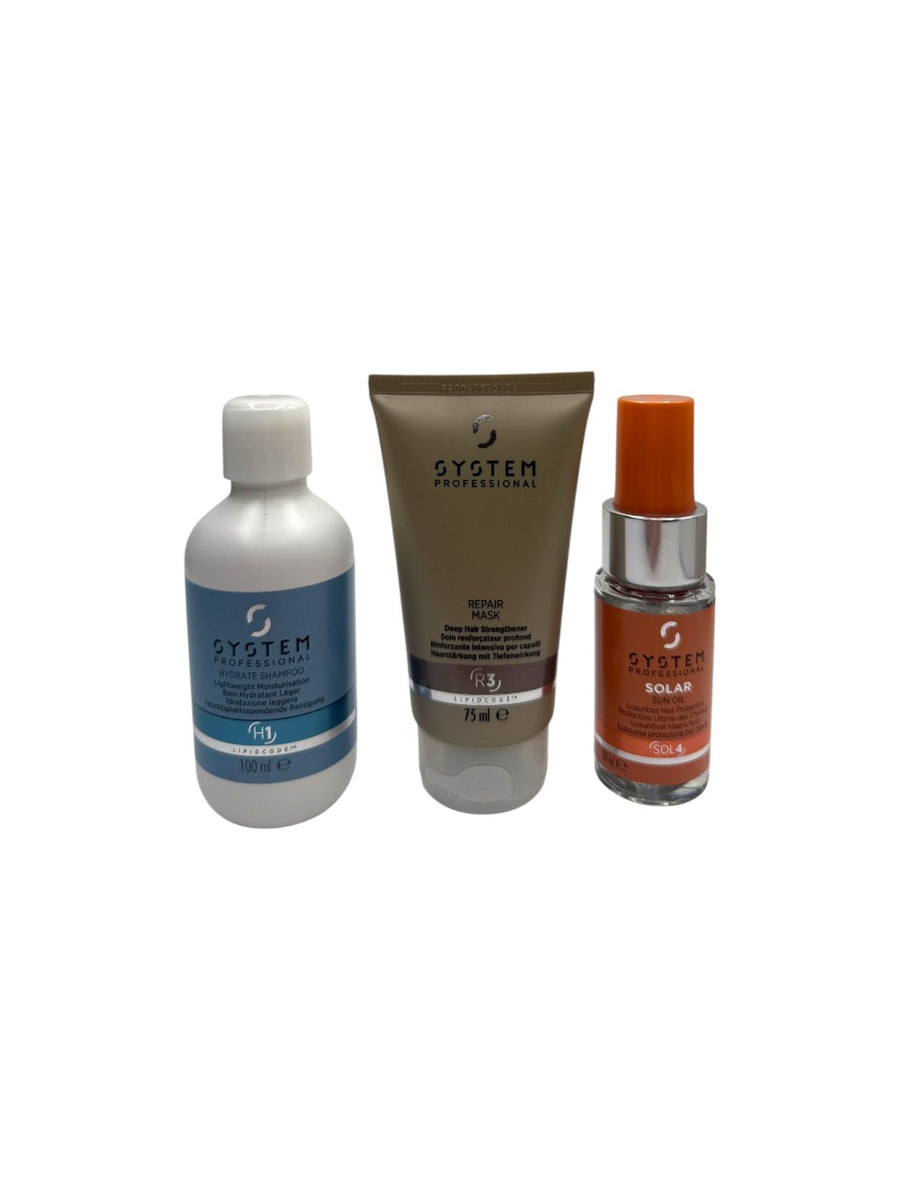 Wella System Professional Travel Set Summer Edition: Hydrate Shampoo 100ml + Repair Mask 75ml + Solar Oil 30ml